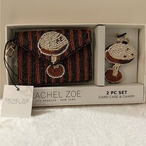 NWT Rachel Zoe Brown and Cream Beaded Card Case Set